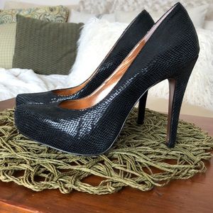 BCBGeneration Faux Snakeskin Platform Pumps